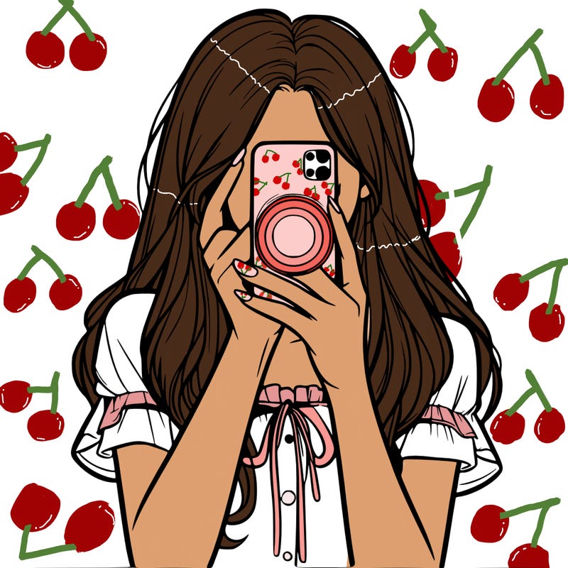 a realistic girl holding her phone taking pictures