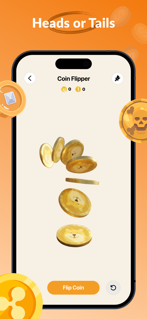 Lucky Tap: Touch, Spin, Decide - Lucky Tap app interface showing the coin flipper feature for heads or tails decisions