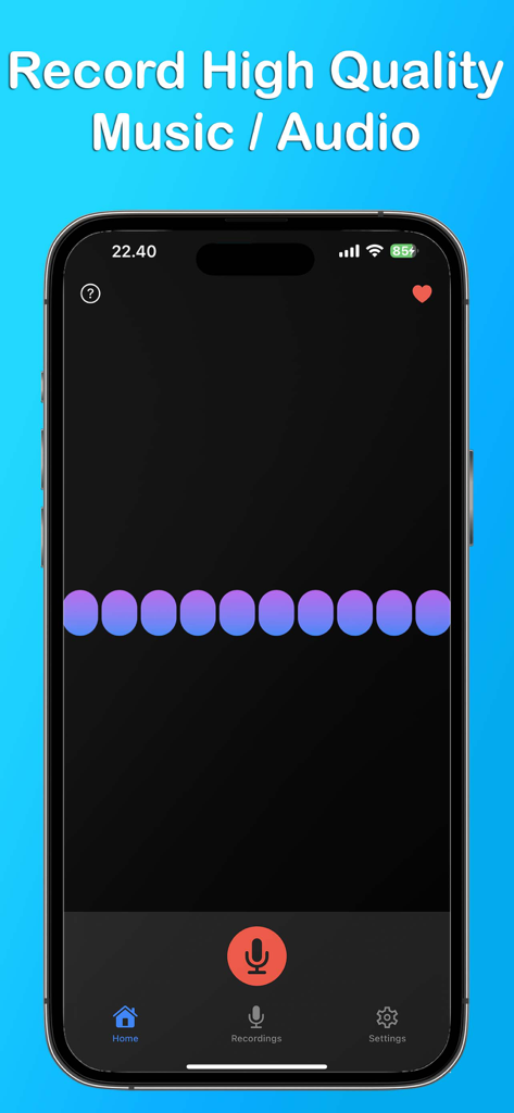 Recording interface of the Music Recorder app on a smartphone