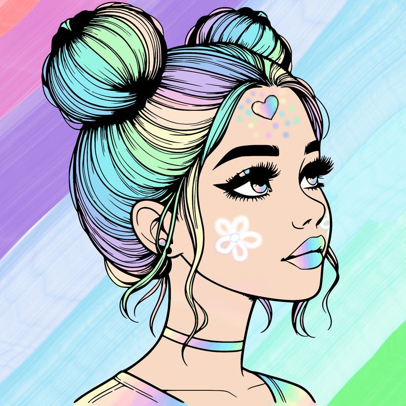 realistic girl with buns on the top of her head