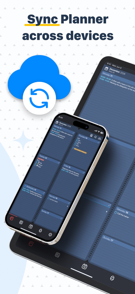 Planner: Daily, Weekly Diary - Weekly planner app synced between iPhone and iPad with cloud icon