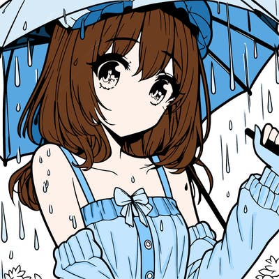 pretty anime girl in the rain