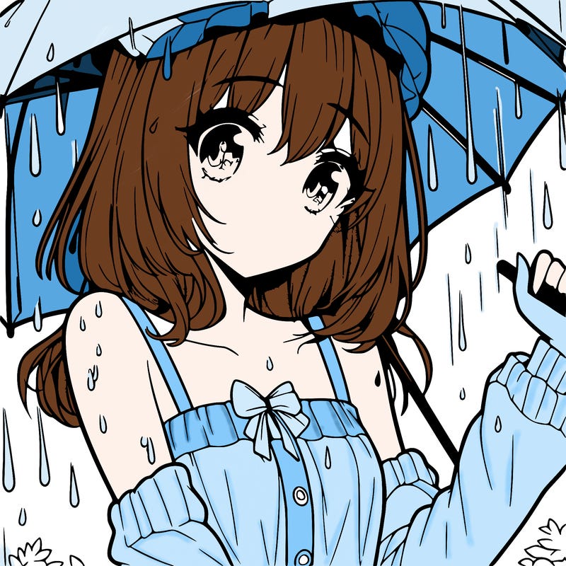 pretty anime girl in the rain