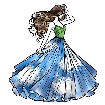 realistic woman with dress flowing in the wind