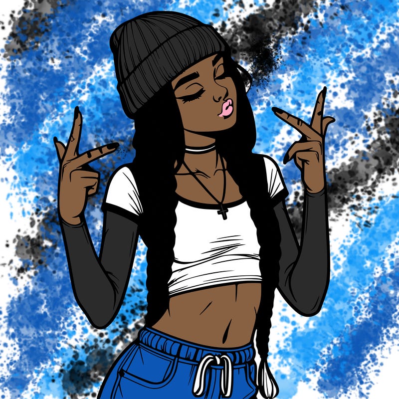 realistic teenage girl with braids and a beanie and crop top doing 🫶🏼