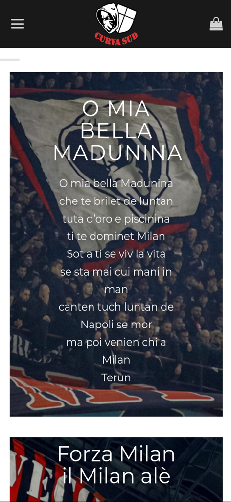 AC Milan supporter chants and lyrics on the Curva Sud Milano app screen