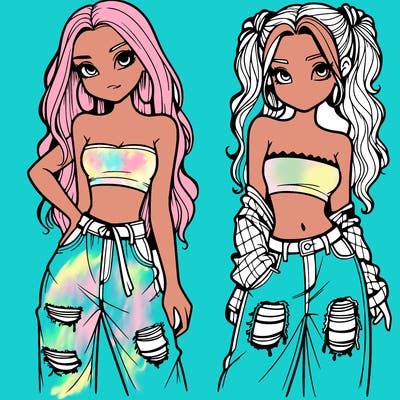 2 girls in crop tops and baggy jeans ripped