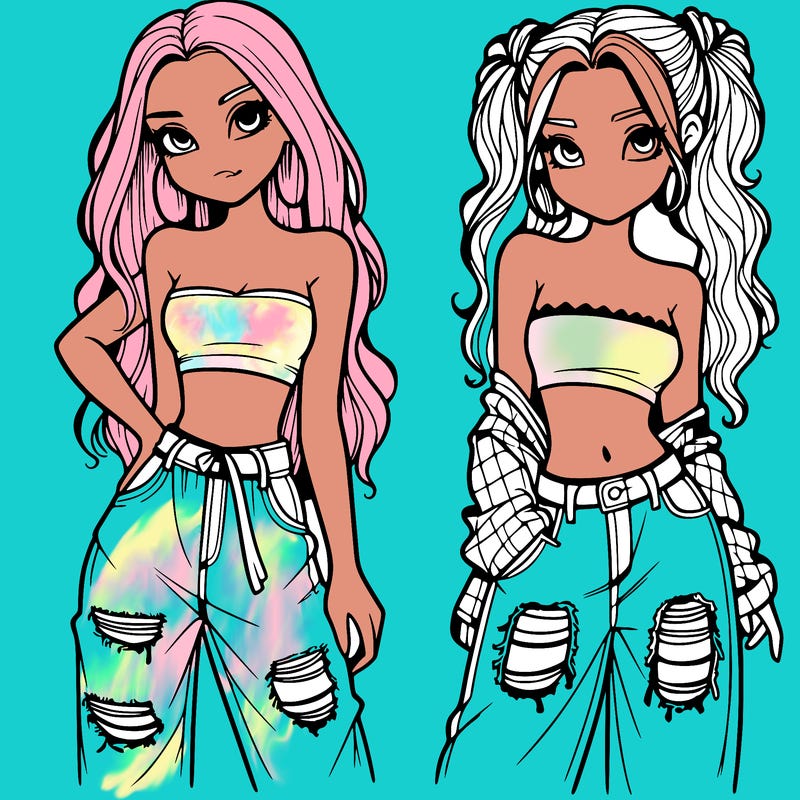 2 girls in crop tops and baggy jeans ripped