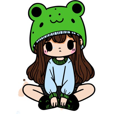 a girl wearing a frog hat and some frog socks