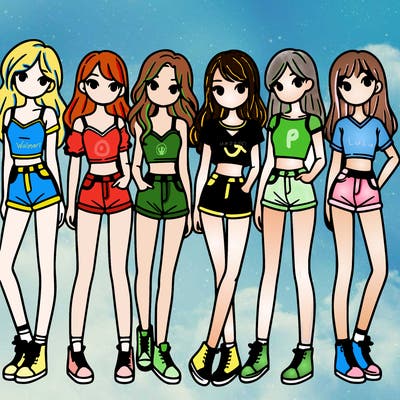a group of girls wearing crop tops and shorts