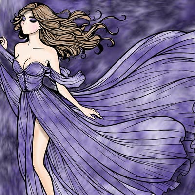 realistic woman in dress flowing the the wind