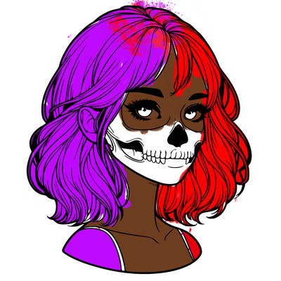 realistic girl with skull