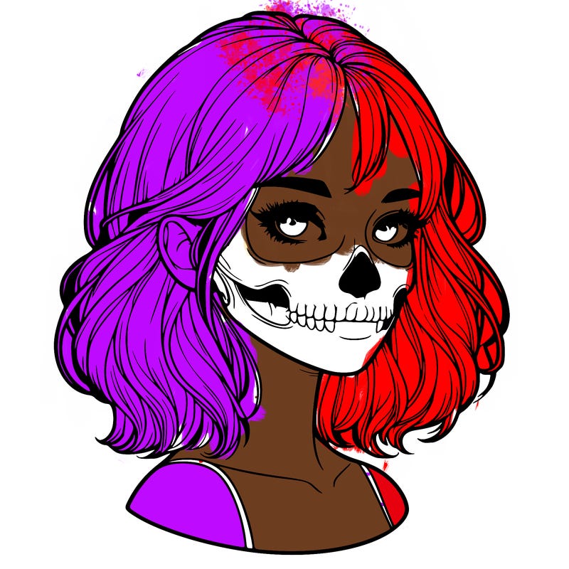 realistic girl with skull