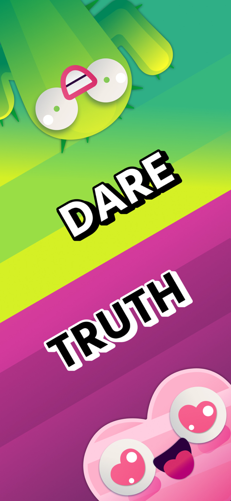 Truth or Dare Game - Spiky - Pantalla del juego Verdad o Reto con coloridos personajes de dibujos animados y botones de selección