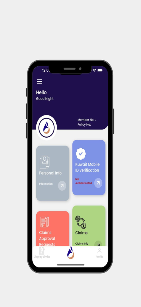 gig Health - Main dashboard of the gig Health mobile app showing insurance options like claims and personal info