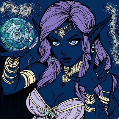 realistic scary beautiful elf sorceress casting spell