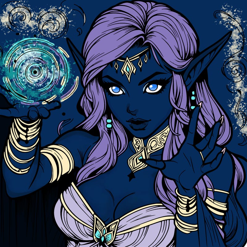 realistic scary beautiful elf sorceress casting spell