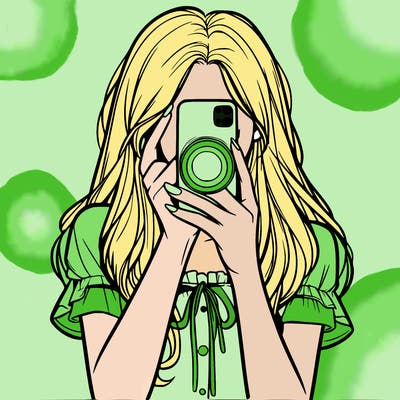 a realistic girl holding her phone taking pictures