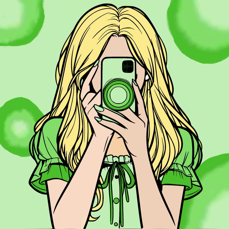 a realistic girl holding her phone taking pictures