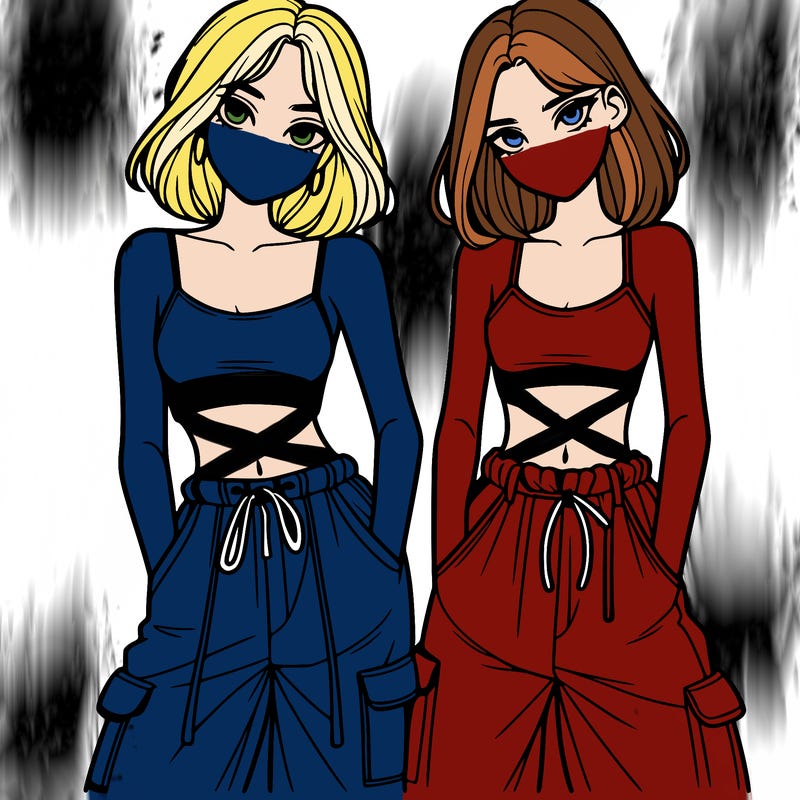 two girls with crop top with baggy pants