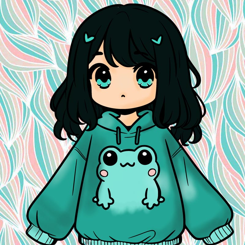 girl wearing frogging sweatshirt