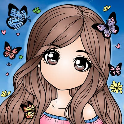 realistic girl with butterflies around her