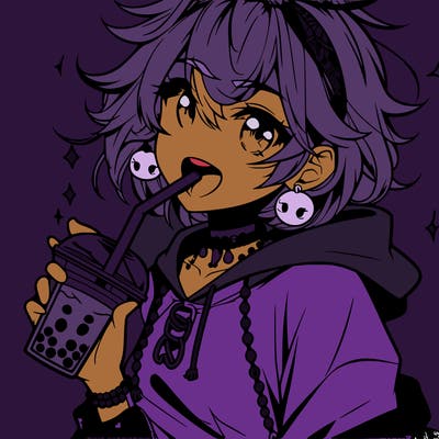 hot baddie anime girl drinking boba and biting the straw