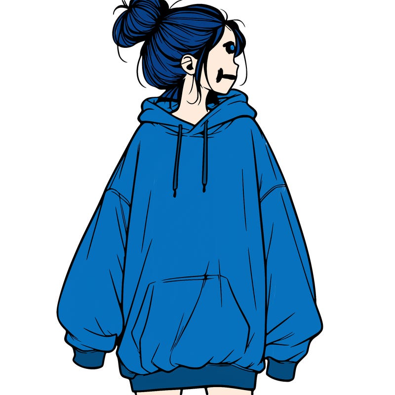 realistic girl with a oversized sweatshirt on and a bun