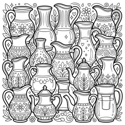 Dive into a world of decorative containers with this charming pitchers and carafes coloring page, specially designed for kids. Little artists will love bringing these unique vessels to life with their favorite colors and creative flair.