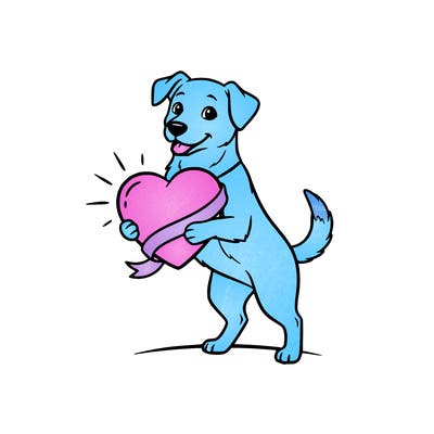 a dog holding a heart