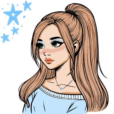realistic girl with a high ponytail