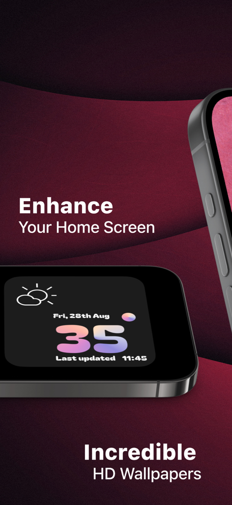 Widget Box Interactive Widgets - Pantalla de iPhone que muestra un colorido widget de reloj digital y un fondo de pantalla estético de Widget Box