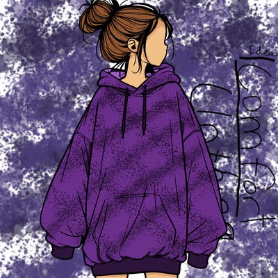 realistic girl with a oversized sweatshirt on and a bun