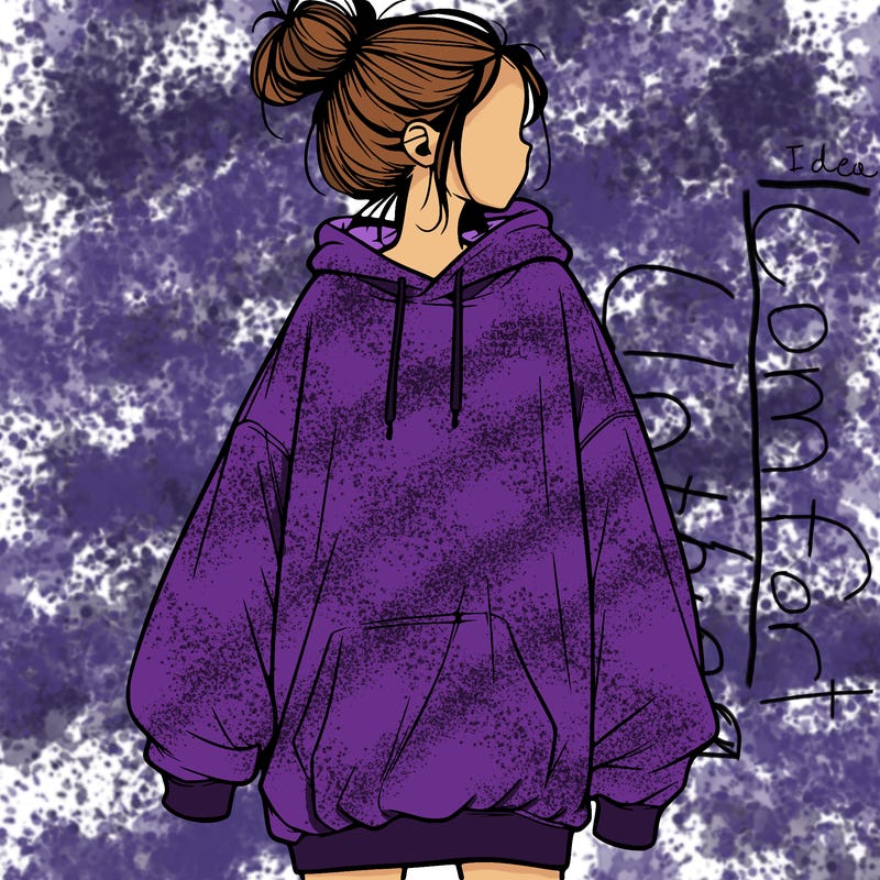 realistic girl with a oversized sweatshirt on and a bun