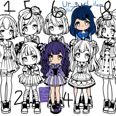 6 cute anime girls lined up