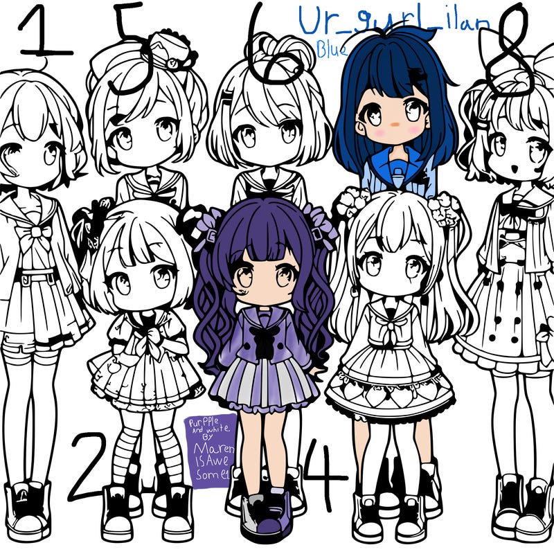 6 cute anime girls lined up