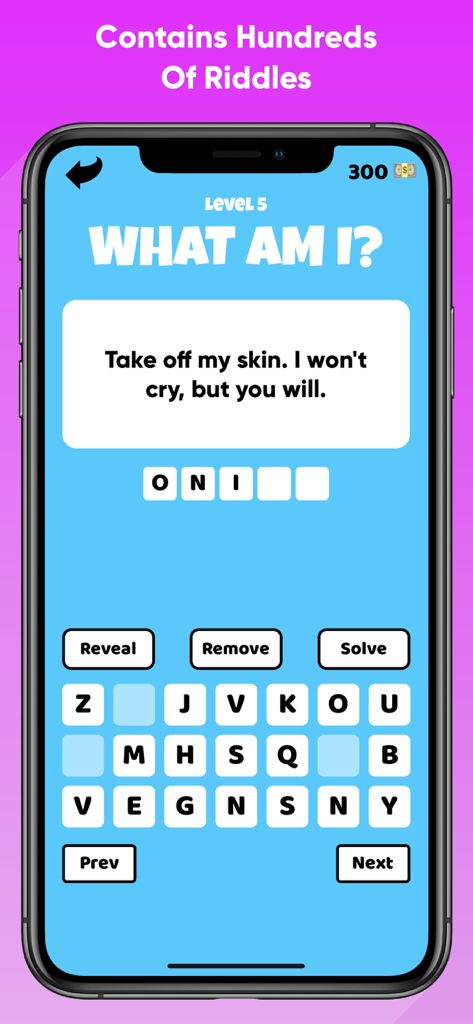 Riddle Me This - Quiz Game - Riddle Me This app gameplay screen showing a word puzzle and letter keyboard