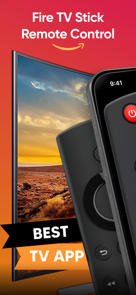 Fire TV Remote Universal Stick - Fire TV Stick Remote Control app interface on an iPhone next to a TV
