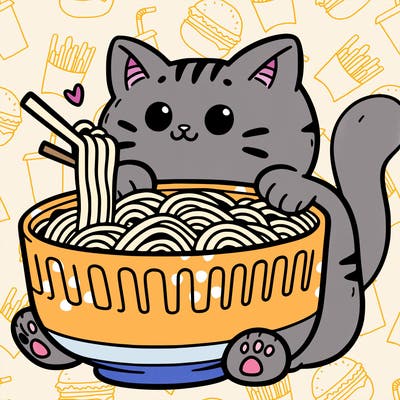 cat with ramen