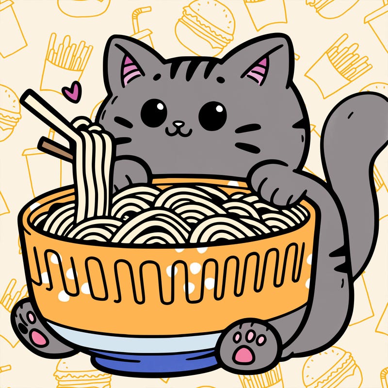 cat with ramen