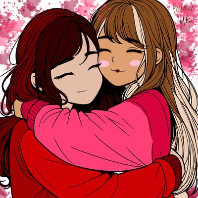 realistic two girls hugging