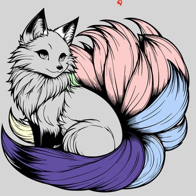 realistic detailed 9 tailed anime fox