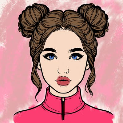 realistic woman that has space buns