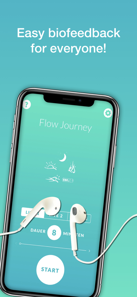 Smartphone screen displaying the VaYou Biofeedback Meditation app with the Flow Journey session interface