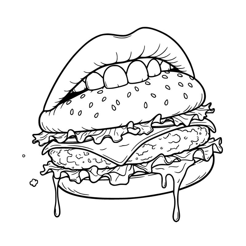 lips biting a burger