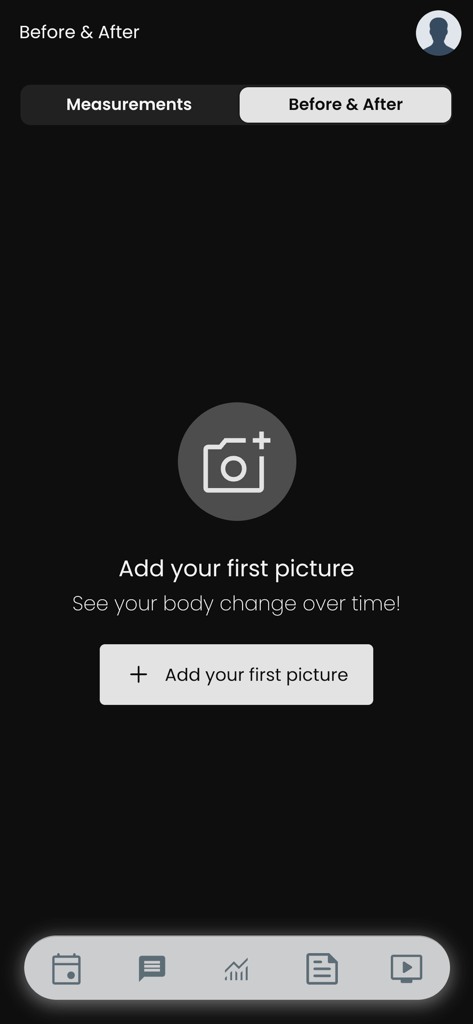 METHOD. - Interface do aplicativo METHOD. para adicionar fotos de progresso de fitness antes e depois.