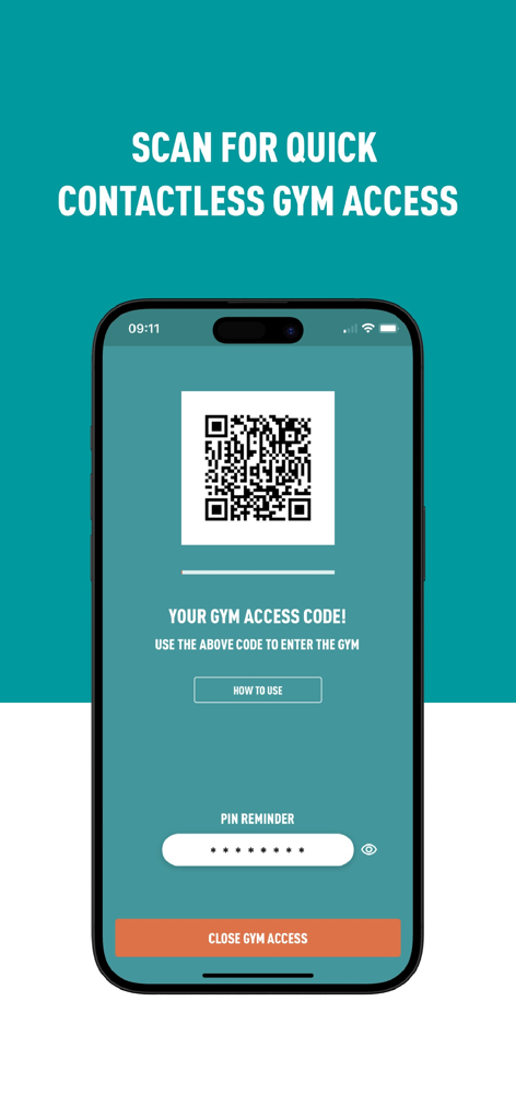 Smartphone screen showing a QR code for quick contactless gym entry in the Pure Fitness app.
