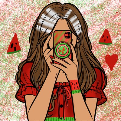 a realistic girl holding her phone taking pictures