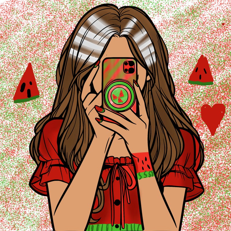 a realistic girl holding her phone taking pictures