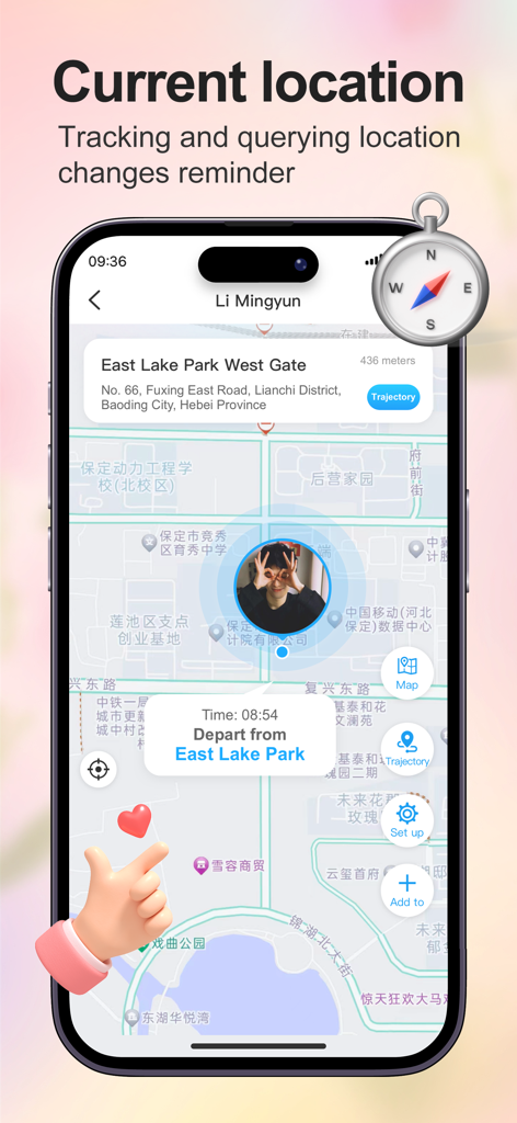 Find family- Share location - Tela de smartphone mostrando rastreamento de localização em tempo real de um contato em um mapa com detalhes da trajetória